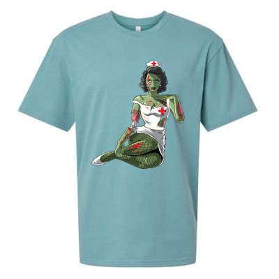 Halloween Zombie Pin Up Nurse Lady Gift Sueded Cloud Jersey T-Shirt