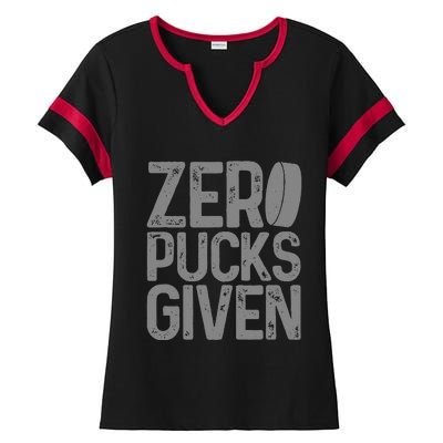 Hockey Zero Pucks Given Funny Hockey Player Goalie Ladies Halftime Notch Neck Tee