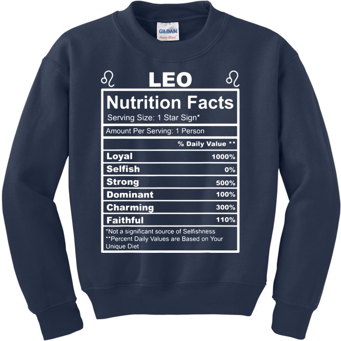 Horoscope Zodiac Sign Astrology Nutrition Facts Leo Kids Sweatshirt