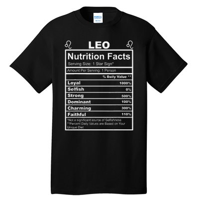 Horoscope Zodiac Sign Astrology Nutrition Facts Leo Tall T-Shirt