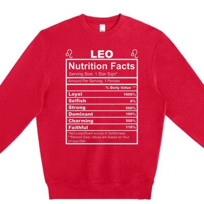 Horoscope Zodiac Sign Astrology Nutrition Facts Leo Premium Crewneck Sweatshirt