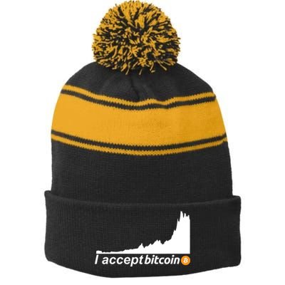 I Accept Bitcoin Crypto Currency Stripe Pom Pom Beanie