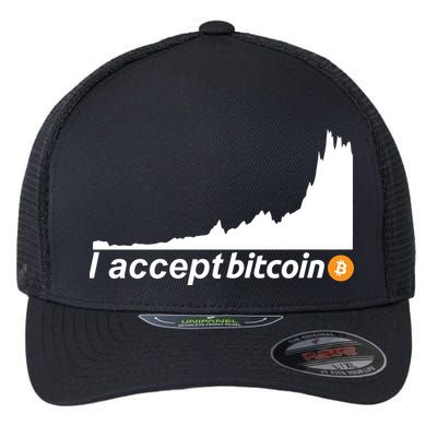 I Accept Bitcoin Crypto Currency Flexfit Unipanel Trucker Cap