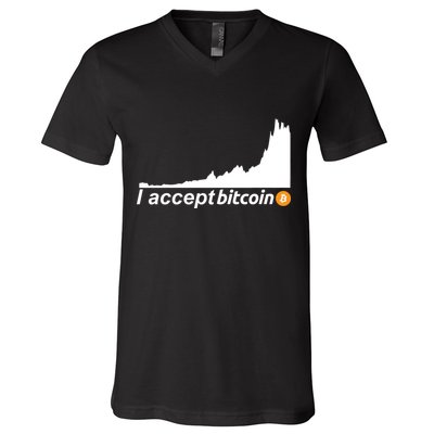 I Accept Bitcoin Crypto Currency V-Neck T-Shirt