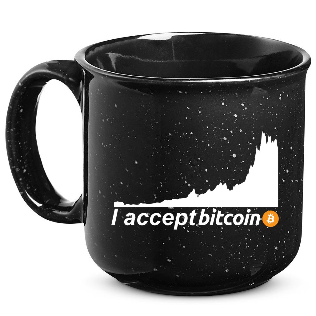 I Accept Bitcoin Crypto Currency 15oz Campfire Ceramic Mug