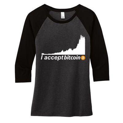 I Accept Bitcoin Crypto Currency Women's Tri-Blend 3/4-Sleeve Raglan Shirt