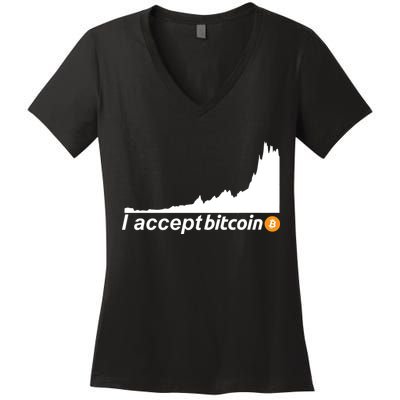 I Accept Bitcoin Crypto Currency Women's V-Neck T-Shirt