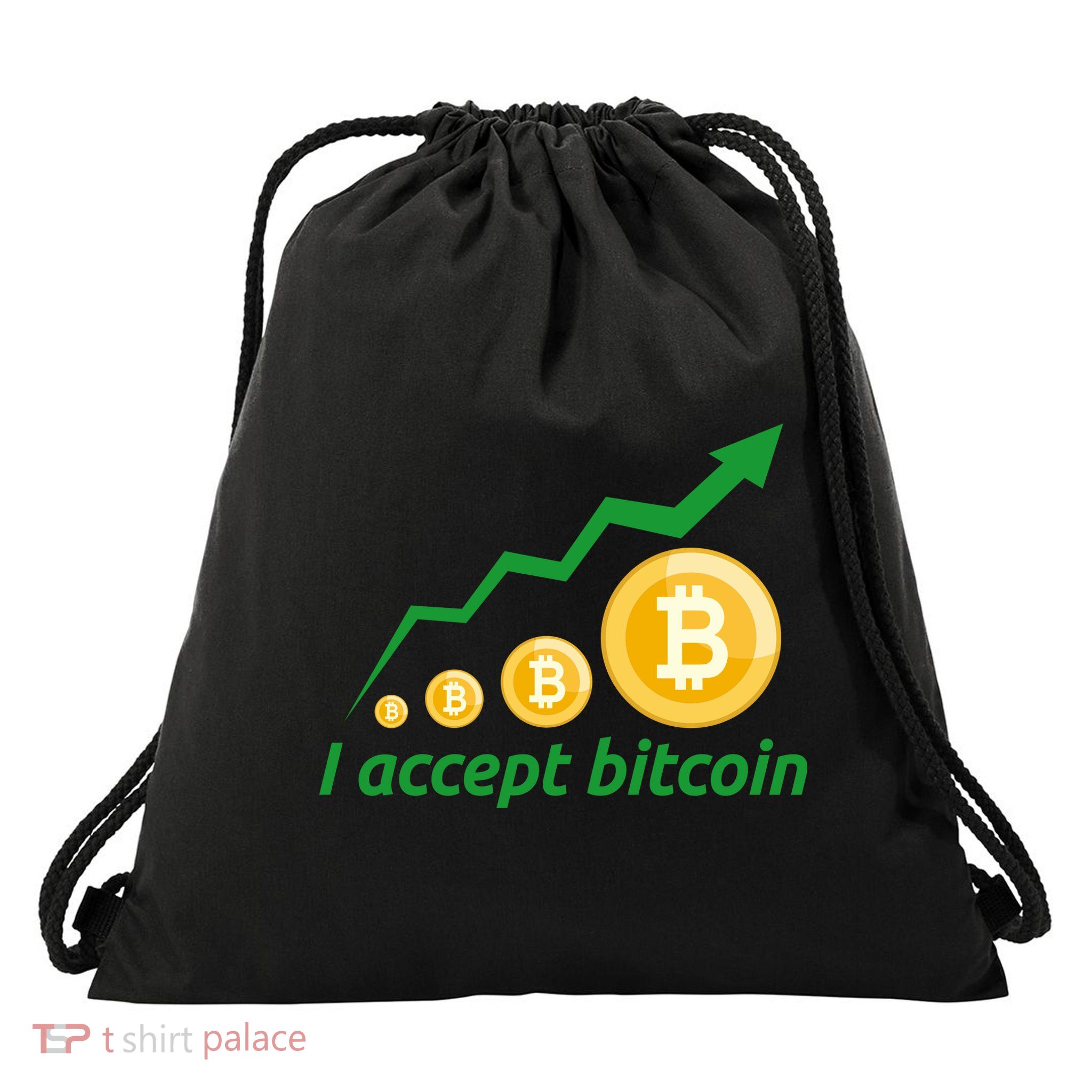 I Accept Bitcoin Graph Logo Drawstring Bag
