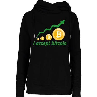 I Accept Bitcoin Graph Logo Womens Funnel Neck Pullover Hood