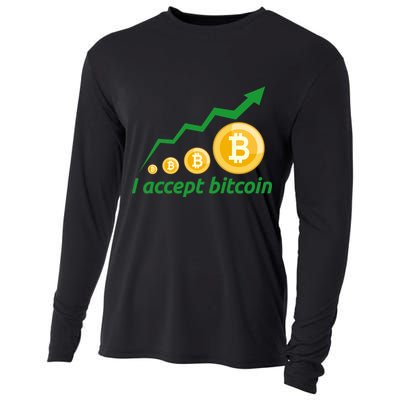 I Accept Bitcoin Graph Logo Cooling Performance Long Sleeve Crew