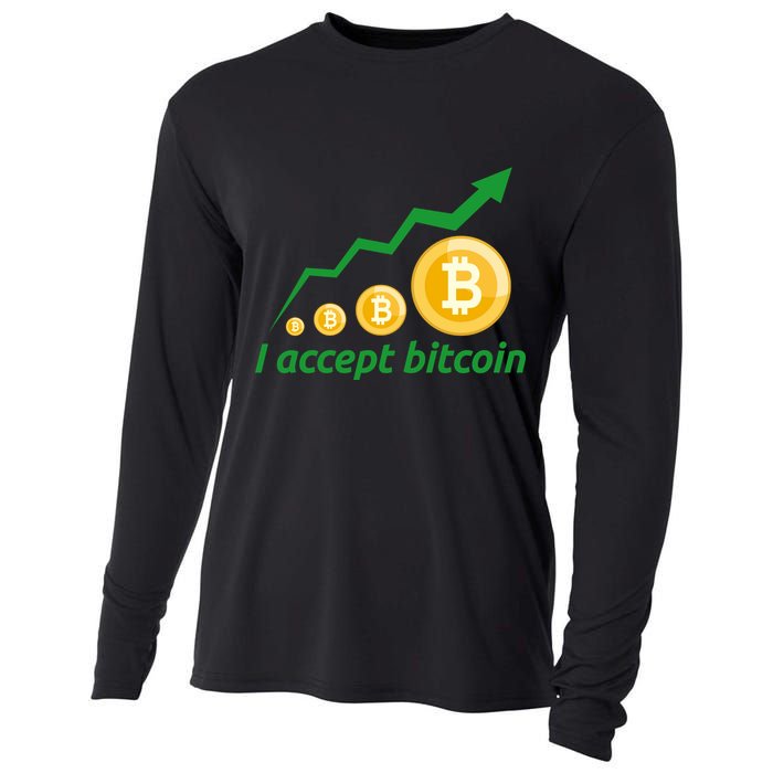 I Accept Bitcoin Graph Logo Cooling Performance Long Sleeve Crew