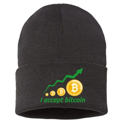 I Accept Bitcoin Graph Logo Sustainable Knit Beanie
