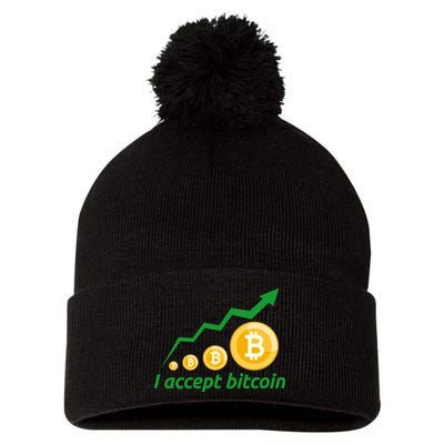 I Accept Bitcoin Graph Logo Pom Pom 12in Knit Beanie