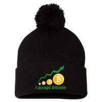 I Accept Bitcoin Graph Logo Pom Pom 12in Knit Beanie