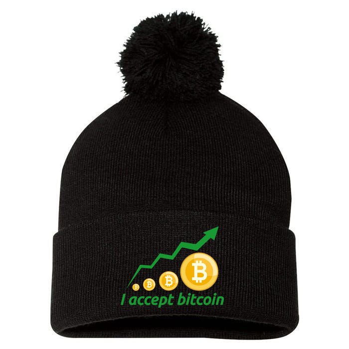 I Accept Bitcoin Graph Logo Pom Pom 12in Knit Beanie
