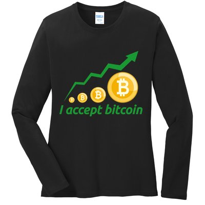 I Accept Bitcoin Graph Logo Ladies Long Sleeve Shirt