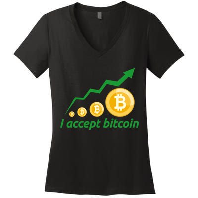 I Accept Bitcoin Graph Logo Women's V-Neck T-Shirt