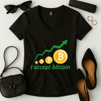 I Accept Bitcoin Graph Logo Women's V-Neck T-Shirt