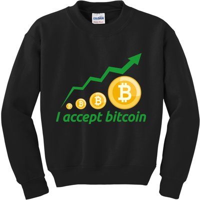 I Accept Bitcoin Graph Logo Kids Sweatshirt