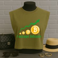 I Accept Bitcoin Graph Logo Garment-Dyed Women's Muscle Tee