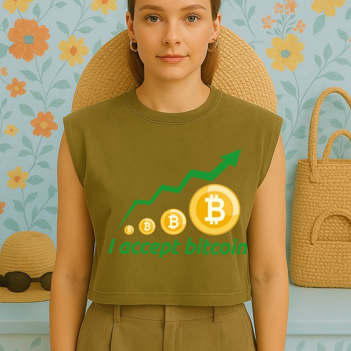 I Accept Bitcoin Graph Logo Garment-Dyed Women's Muscle Tee