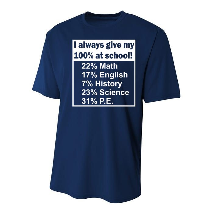 I Always Give My 100 Percent At School Youth Performance Sprint T-Shirt