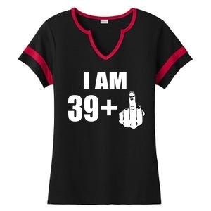 I Am 40 Middle Finger Ladies Halftime Notch Neck Tee