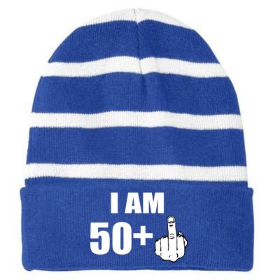 I Am 51 Middle Finger Funny 1966 Birthday Striped Beanie with Solid Band