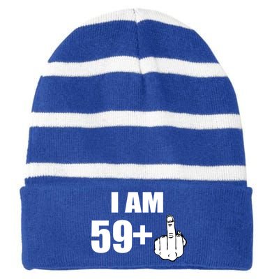 I Am 60 Middle Finger 60th Birthday Gift Striped Beanie with Solid Band