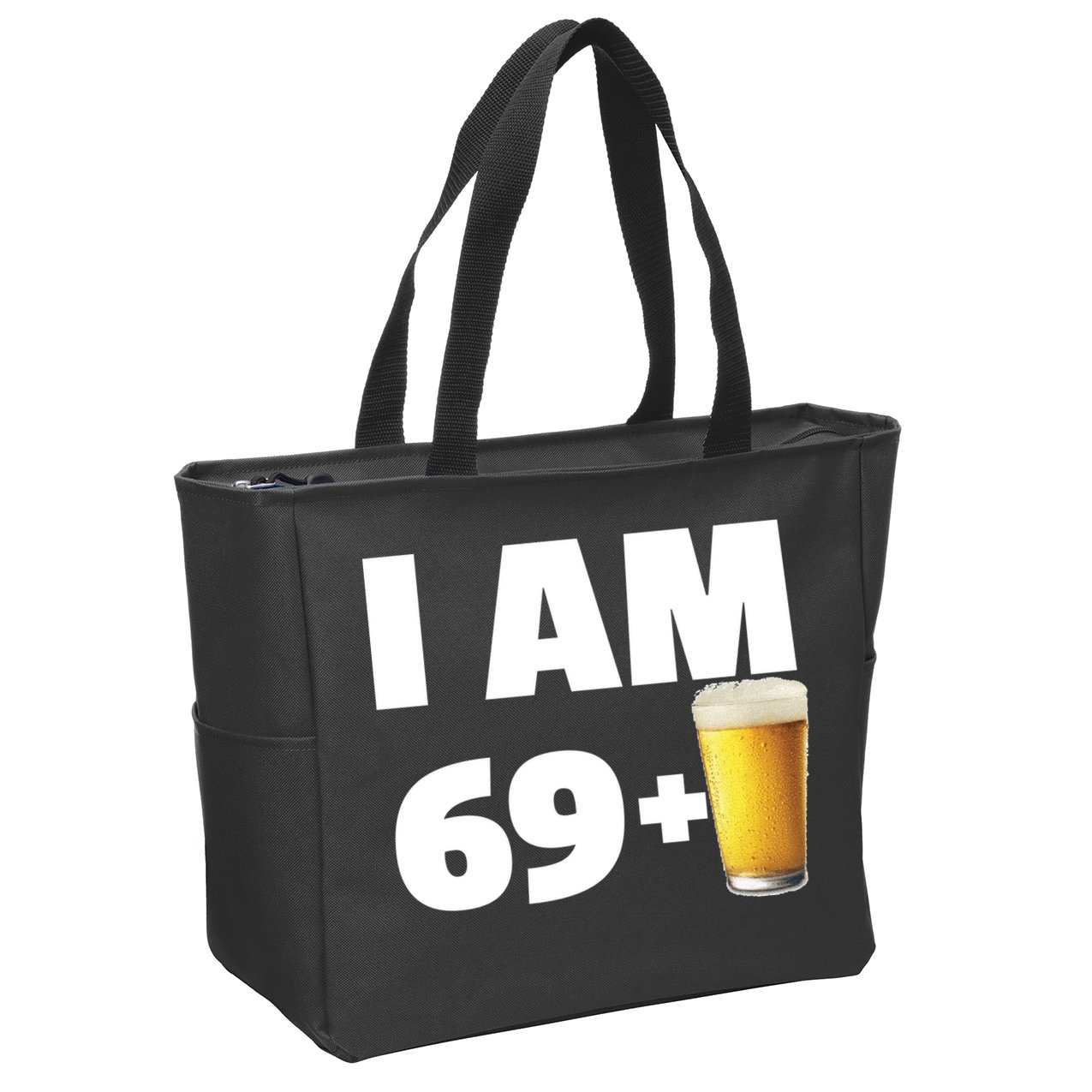 I Am 69 Plus Beer 70th Birthday Zip Tote Bag