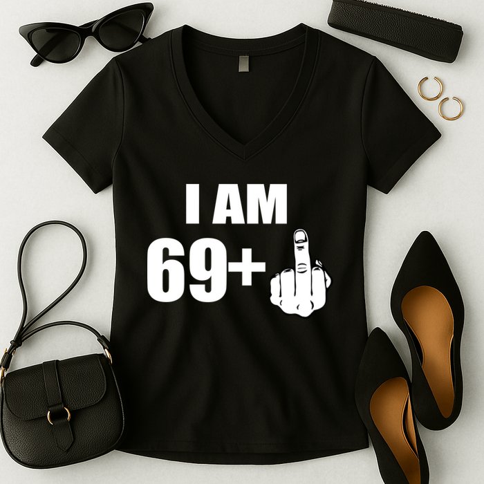 I Am 70 Middle Finger 70th Birthday Gift Women's V-Neck T-Shirt