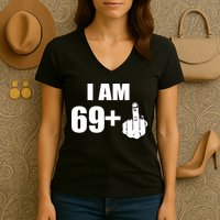 I Am 70 Middle Finger 70th Birthday Gift Women's V-Neck T-Shirt