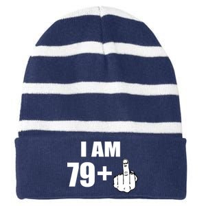 I Am 80 Middle Finger 80th Birthday Gift Striped Beanie with Solid Band