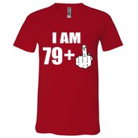 I Am 80 Middle Finger 80th Birthday Gift V-Neck T-Shirt