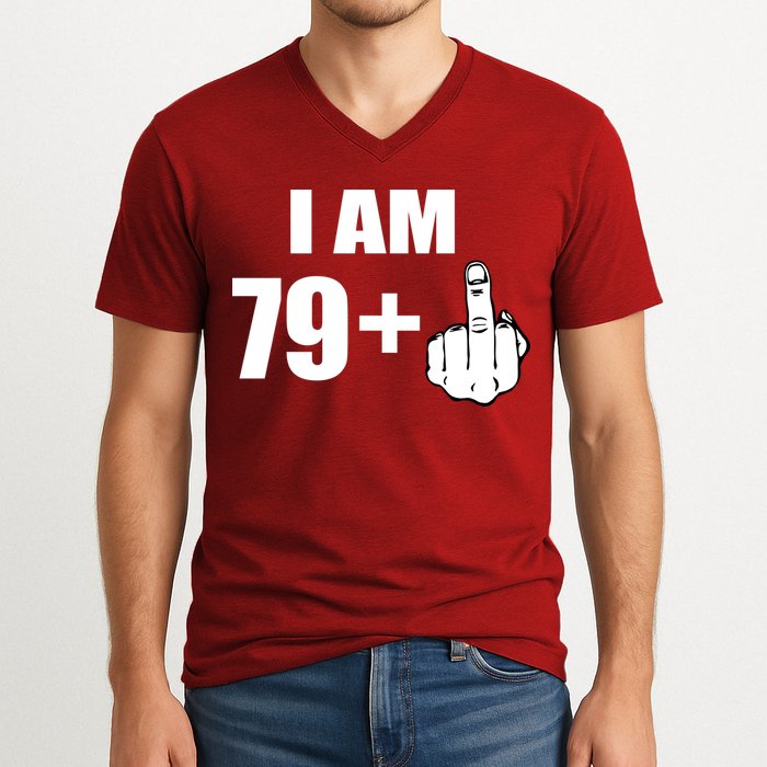 I Am 80 Middle Finger 80th Birthday Gift V-Neck T-Shirt
