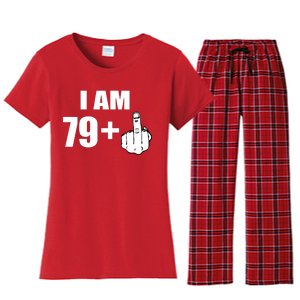 I Am 80 Middle Finger 80th Birthday Gift Women's Flannel Pajama Set