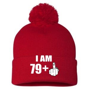 I Am 80 Middle Finger 80th Birthday Gift Pom Pom 12in Knit Beanie