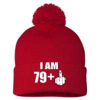 I Am 80 Middle Finger 80th Birthday Gift Pom Pom 12in Knit Beanie