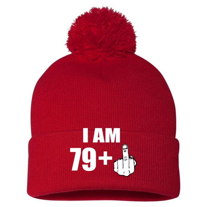 I Am 80 Middle Finger 80th Birthday Gift Pom Pom 12in Knit Beanie