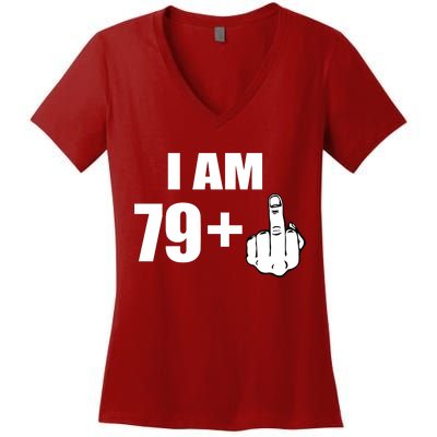 I Am 80 Middle Finger 80th Birthday Gift Women's V-Neck T-Shirt