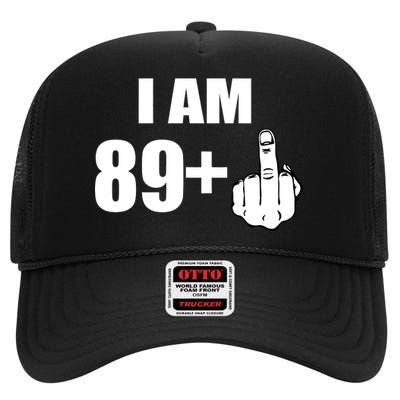 I Am 90 Middle Finger Funny 90th Birthday Gift High Crown Mesh Back Trucker Hat