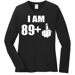 I Am 90 Middle Finger Funny 90th Birthday Gift Ladies Long Sleeve Shirt