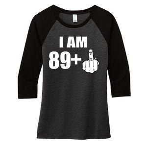 I Am 90 Middle Finger Funny 90th Birthday Gift Women's Tri-Blend 3/4-Sleeve Raglan Shirt