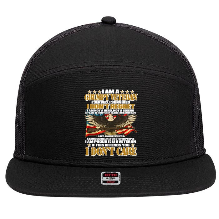 I Am A Grumpy Proud Veteran Funny 7 Panel Mesh Trucker Snapback Hat