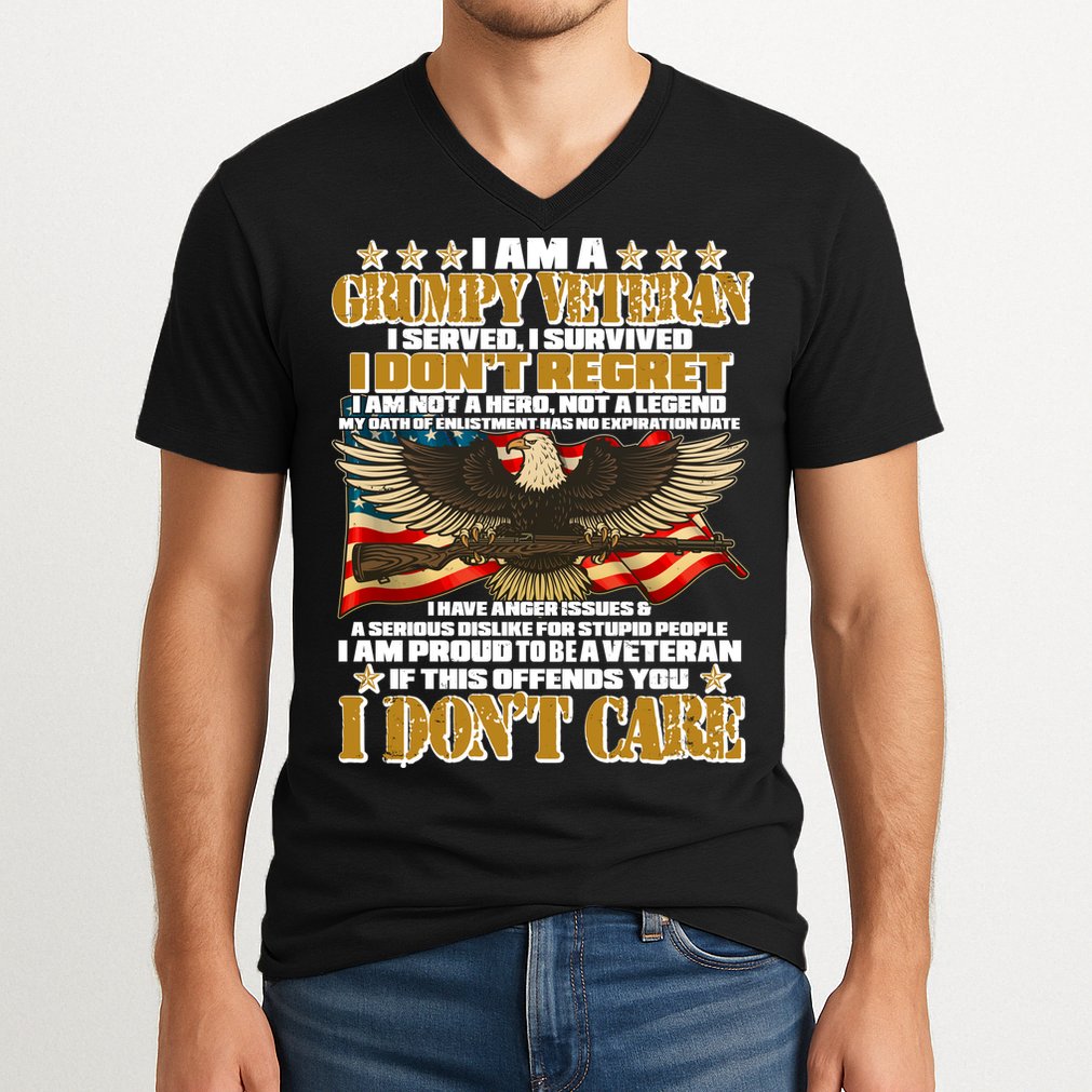 I Am A Grumpy Proud Veteran Funny V-Neck T-Shirt
