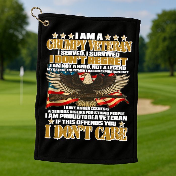I Am A Grumpy Proud Veteran Funny Golf Towel