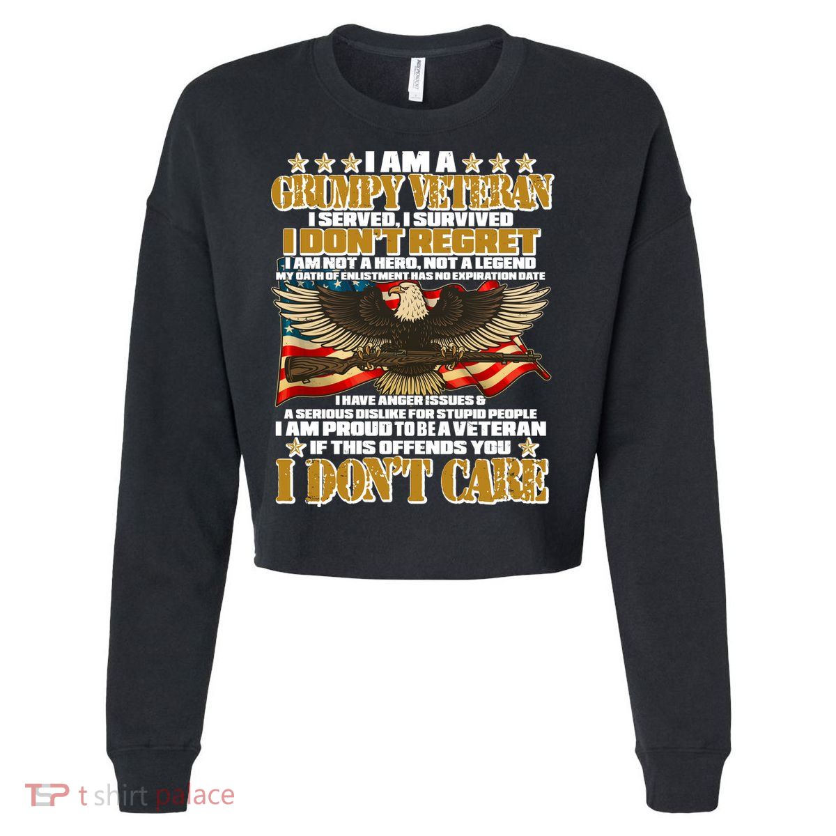 I Am A Grumpy Proud Veteran Funny Cropped Pullover Crew