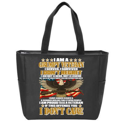 I Am A Grumpy Proud Veteran Funny Zip Tote Bag