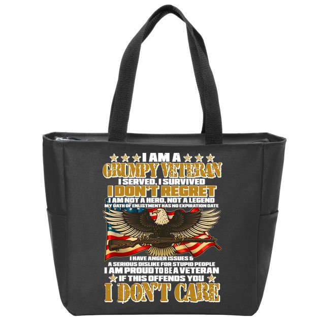 I Am A Grumpy Proud Veteran Funny Zip Tote Bag