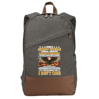 I Am A Grumpy Proud Veteran Funny Cotton Canvas Backpack